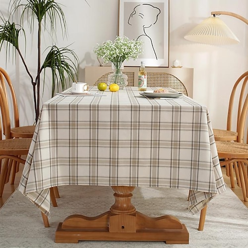 

cross-border new american country khaki plaid yarn-dyed imitation cotton and linen tablecloth wide and large size household tablecloth