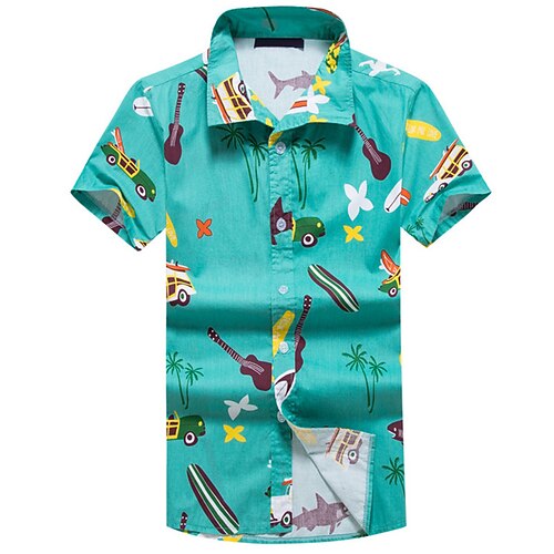 

Men's Summer Hawaiian Shirt Graphic Turndown Green Orange Outdoor Casual Short Sleeve Print Clothing Apparel Hawaiian Beach
