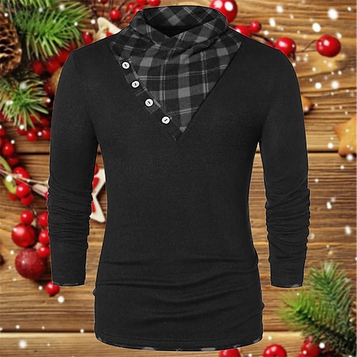 

Men's T shirt Tee Christmas t shirts Plaid Cowl Green Blue Red Gray Christmas Street Long Sleeve Button-Down Clothing Apparel Basic Designer Casual Comfortable