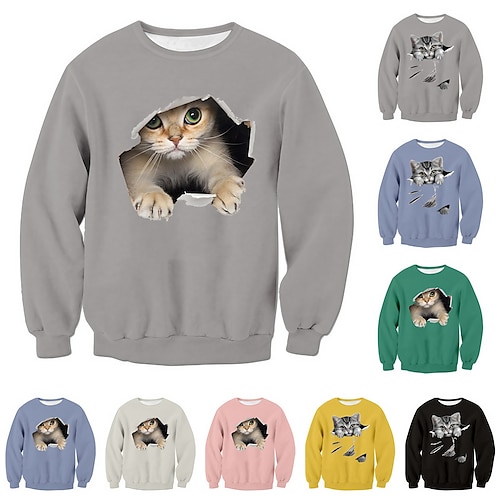 

Børn Drenge Sweatshirt bluse Dyr Kat Langærmet Crewneck Børne Top Afslappet Sweatshirt Sød Stil Daglig Lys Lilla Grøn Sort Vinter 7-13 år / Efterår