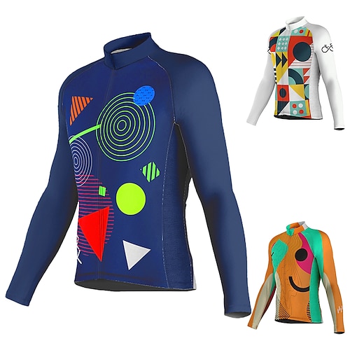 

Men's Cycling Jersey Long Sleeve Bike Jersey Top with 3 Rear Pockets Mountain Bike MTB Road Bike Cycling Breathable Quick Dry Moisture Wicking Reflective Strips Dark Navy Orange White Spandex Sports