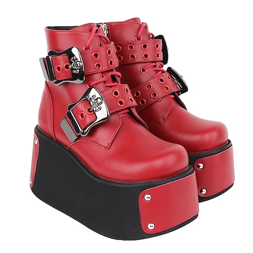 

All Punk Gothic Gothic Lolita Creepers Shoes Vintage 10 cm Red PU Leather Halloween Costumes