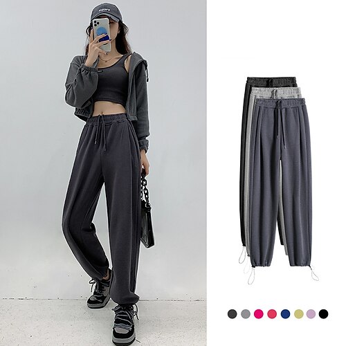 

Women's Joggers Winter Pants Drawstring Elastic Waist Plain Classic Modern Thick Winter Black Light Grey Dark Gray