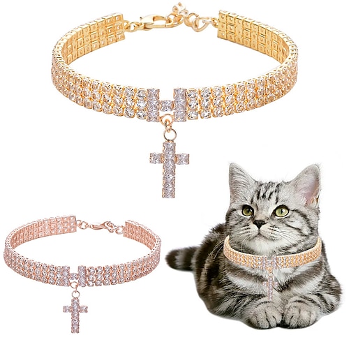 

2 Pcs Pet Collar with Diamonds Adjustable Crystal Diamond Elastic Heart Claw Pendant Universal for Cats and DogsWedding cat and Dog Small pet Necklace Jewelry