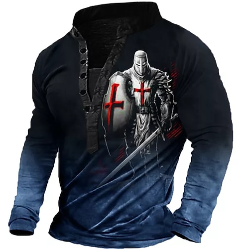 

Men's Sweatshirt Pullover Navy Blue Standing Collar Graphic Prints Zipper Print Daily Sports Holiday 3D Print Basic Streetwear Designer Spring Fall Clothing Apparel Knight Hoodies Sweatshirts