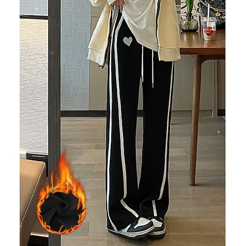 

Dame Bukser Bomull Svart Blå Rosa Mote Fritid / hverdag Sidelommer Bred Bukseben Full lengde Komfort Stripe S M L XL XXL