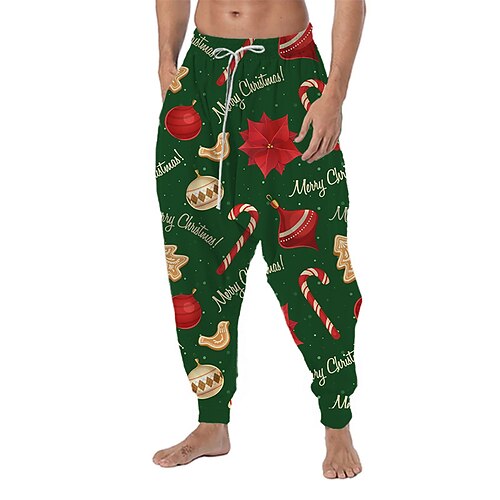 

Men's Trousers Baggy Harem Pants Drawstring Elastic Waist 3D Print Graphic Prints Bell Comfort Soft Christmas Casual Daily Streetwear Classic Style Green Dark Green Micro-elastic