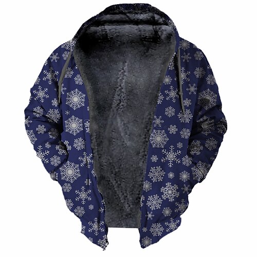 

Men's Fleece Jacket Full Zip Hoodie Fleece Hoodie Sherpa Jacket Green Blue Purple Light Blue Gray Hooded Graphic Prints Snowflake Zipper Print Sports & Outdoor Daily Sports 3D Print Fleece Streetwear