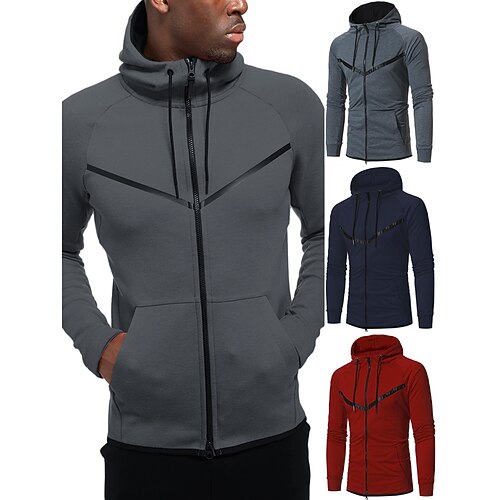 

Men's Hoodie Jacket Pocket Long Sleeve Jacket Athletic Athleisure Windproof Fitness Running Jogging Sportswear Activewear Solid Colored claret Dark Grey Navy Blue / Micro-elastic