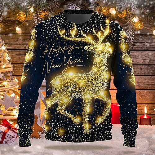 

Christmas Sweatshirt Men's Xmas Sweatshirt Men's Sweatshirt Pullover Yellow Red Blue Green Crew Neck Graphic Prints Reindeer Ugly Christmas Print Daily Sports Holiday 3D Print Basic Casual Merry and