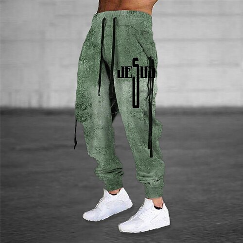 

Men's Sweatpants Joggers Trousers Drawstring Elastic Waist 3D Print Graphic Prints Comfort Sports Outdoor Casual Daily Cotton Blend Streetwear Designer Green Grey Micro-elastic