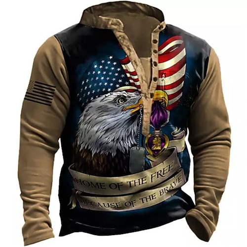 

Men's Sweatshirt Pullover Brown Standing Collar Graphic Prints Eagle National Flag Zipper Print Daily Sports Holiday 3D Print Basic Streetwear Designer Spring & Fall Clothing Apparel Hoodies