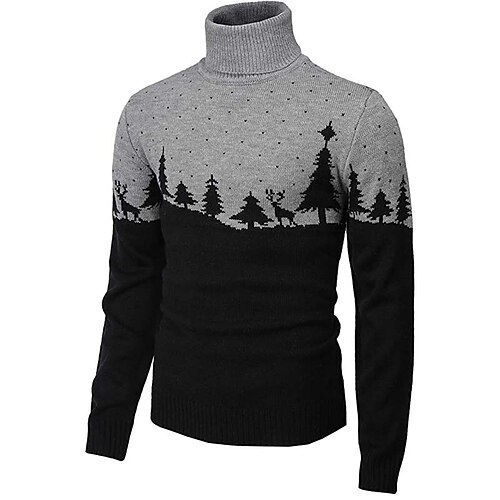 

Men's Sweater Ugly Christmas Sweater Pullover Sweater Jumper Ribbed Knit Cropped Knitted Christmas Pattern Crew Neck Keep Warm Modern Contemporary Christmas Work Clothing Apparel Fall & Winter Red