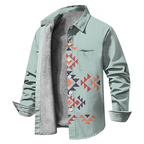 

Men's Coat Fleece Lining Sports & Outdoor Single Breasted Graphic Prints Geometry 3D Printed Graphic Turndown Fashion Jacket Outerwear Long Sleeve Pocket Fall & Winter