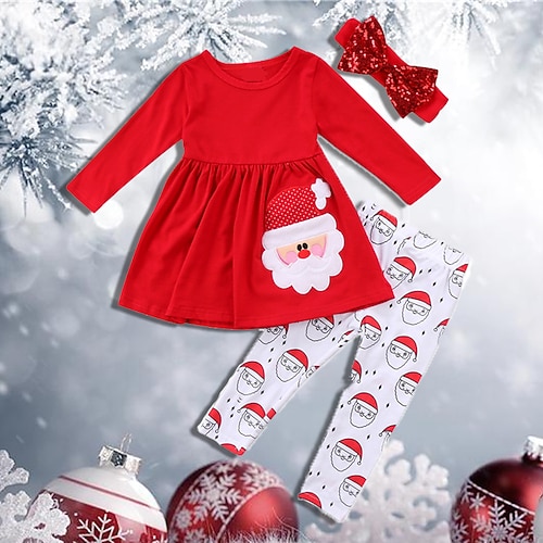 

3 Pieces Kids Girls' Clothing Set Outfit Cartoon Ugly Long Sleeve Cotton Set Christmas Gifts Cool Sweet Winter Fall 2-6 Years Red