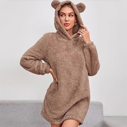 

Adults' Oversized Hoodie Bear Plain Onesie Pajamas Flannel Cosplay For Men's Women's Christmas Animal Sleepwear Cartoon Festival / Holiday Costumes