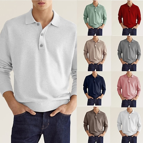 

Men's Polo Shirt Knit Polo Sweater Golf Shirt Plain Turndown Black White Light Green Pink Wine Street Daily Long Sleeve collared shirts Clothing Apparel Fashion Casual Comfortable