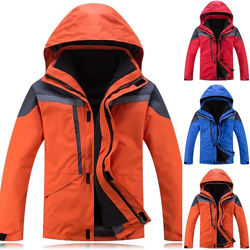 

Men's Hiking 3-in-1 Jackets Hiking Windbreaker Fleece Outdoor Thermal Warm Waterproof Windproof Fleece Lining Jacket Top Navy Blue Orange Red / Quick Dry / Lightweight