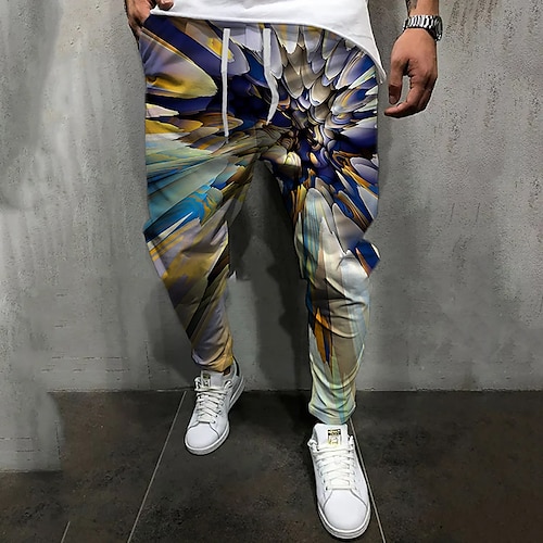 

Men's Joggers Trousers Casual Pants Drawstring Elastic Waist 3D Print Abstract Graphic Prints Comfort Casual Daily Streetwear Basic Fashion Blue Red Micro-elastic