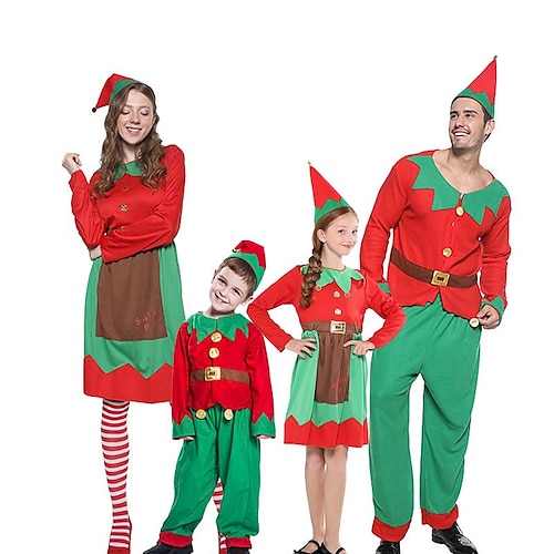 

Santa Claus Elf Outfits Fancy Christmas Dress Men's Women's Boys Girls' Christmas Christmas Christmas Eve Kid's Adults' Party Christmas Polyester Top Dress Pants Belt Hat