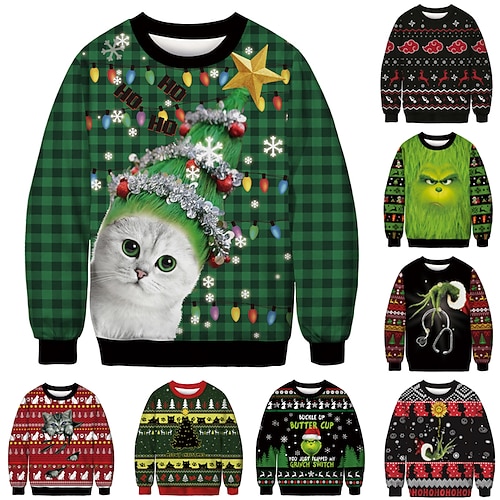

Kids Boys Christmas Sweatshirt Pullover Graphic Long Sleeve Crewneck Children Top Casual Sweatshirt Fashion Cool Multicolor Blue Purple Winter 7-13 Years