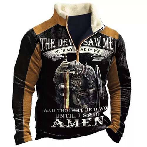 

Men's Zip Up Sweatshirt Pullover Black Navy Blue White Half Zip Graphic Prints Zipper Print Daily Sports Going out 3D Print Basic Casual Thin fleece Winter Clothing Apparel Knight Hoodies Sweatshirts