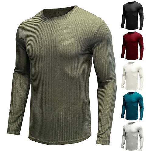 

Men's T shirt Tee Solid Color Round Neck Pullover Sweater Wine Blue-Green Army Green Gray White Street Holiday Long Sleeve Clothing Apparel Fashion Casual Comfortable