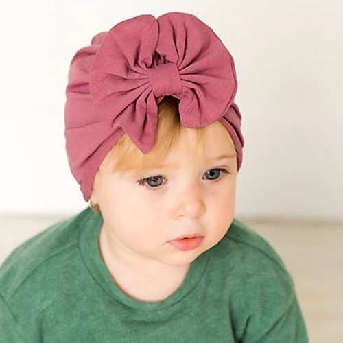 

3PCS Baby Solid Decorative Bowknot Hat Cotton Headband Beanic