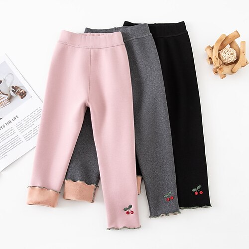 

Baby Jente Leggings med fleece Helfarge Aktiv utendørs 3-7 år Vinter Svart Rosa Mørkegrå
