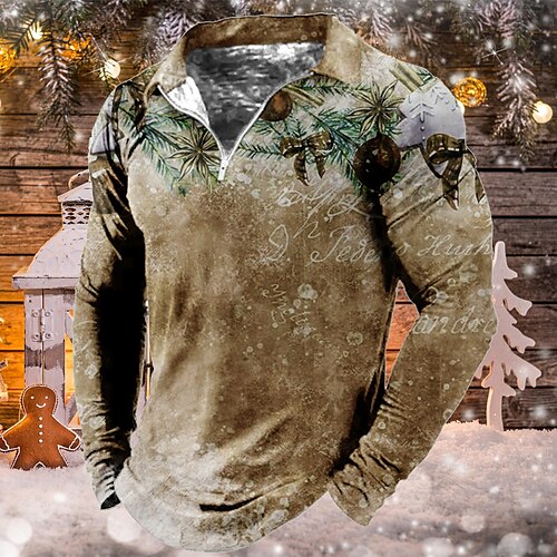 

Men's Collar Polo Shirt Golf Shirt Floral Turndown Green Blue Purple Red Brown 3D Print Christmas Street Long Sleeve Zipper Print Clothing Apparel Fashion Designer Casual Breathable