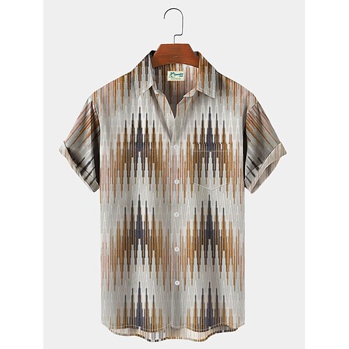 

Royaura Men's Casual Shirt Geometric Texture Lapel Hawaiian Short Sleeve Shirt