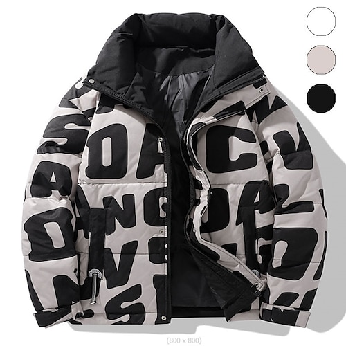 

Men's Coat Warm Sports & Outdoor Zipper Letter 3D Printed Graphic Turndown Fashion Jacket Outerwear Long Sleeve Pocket Fall & Winter