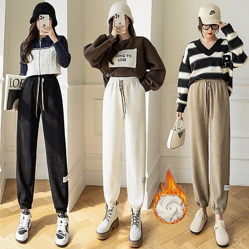 

Women's Fleece Pants Pants Trousers Corduroy Fleece lined Black khaki Dark Coffee Sweatpants Athleisure Pocket Full Length Outdoor Solid Colored M L XL 2XL
