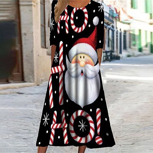 

Women's Christmas Casual Dress Swing Dress Midi Dress Midi Dress Black Purple Wine Half Sleeve Letter Pocket Winter Fall Autumn Round Neck Fashion Christmas Daily 2022 S M L XL XXL 3XL