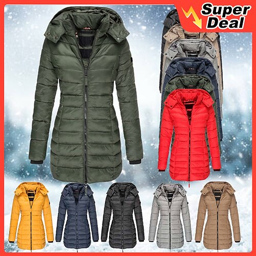 

Women's Winter Jacket Winter Coat Parka Warm Breathable Outdoor Daily Wear Vacation Going out Pocket Full Zip Zipper Hoodie Active Casual Comfortable Solid Color Regular Fit Outerwear Long Sleeve
