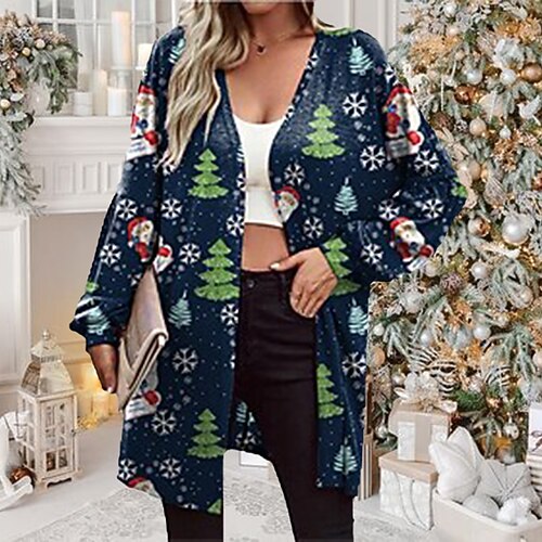 

Women's Casual Jacket Breathable Comfortable Christmas Vacation Going out Weekend Print Cardigan Collarless Comfortable Street Style Christmas Christmas Tree Regular Fit Outerwear Long Sleeve Winter
