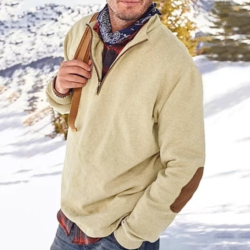 

Men's Zip Hoodie Sweatshirt Pullover Light Khaki. Half Zip Solid Color Zipper Going out Streetwear Casual Winter Fall & Winter Clothing Apparel Hoodies Sweatshirts Long Sleeve