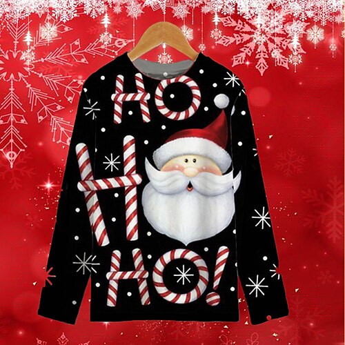 

Kids Boys' Ugly Christmas T shirt Tee Crewneck Santa Claus Print Long Sleeve Black 3D Print Letter Christmas Gifts Daily Active Fashion Daily Top 2-12 Years