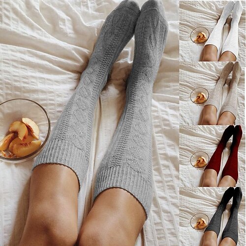 

Women's Stockings Thigh-High Crimping Socks Tights Thermal Warm Stretchy Knitting Fashion Casual Daily claret Light Grey Dark Grey One-Size