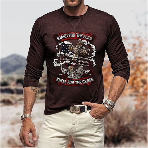 

Men's T shirt Tee Graphic Prints Cross Crew Neck Black Brown Navy Blue Gray Hot Stamping Street Sports Long Sleeve Print Clothing Apparel Fashion Designer Casual Comfortable / Weekend