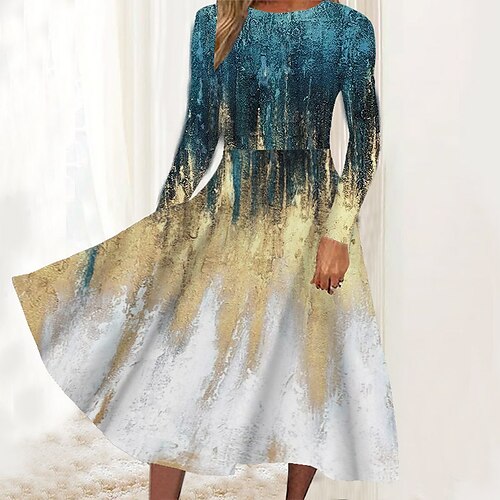 

Women's Casual Dress Swing Dress Midi Dress Blue Khaki Royal Blue Long Sleeve Graphic Pocket Winter Fall Spring Crew Neck Fashion Daily Weekend 2022 S M L XL XXL 3XL