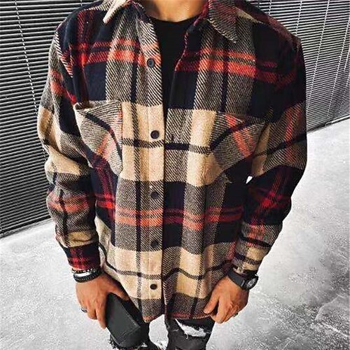 

Men's Coat Warm Sports & Outdoor Single Breasted Plaid 3D Printed Graphic Turndown Fashion Jacket Outerwear Long Sleeve Pocket Fall & Winter