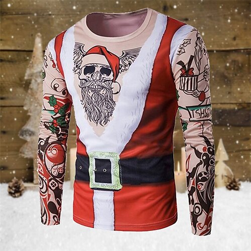 

Men's Unisex T shirt Tee Santa Claus Graphic Prints Crew Neck Pink Red 3D Print Outdoor Christmas Long Sleeve Print Clothing Apparel Basic Sports Designer Casual