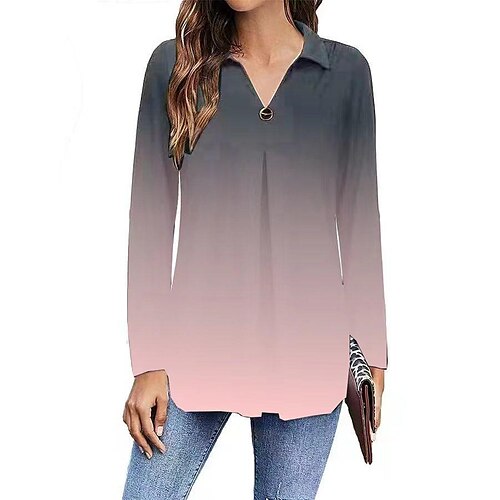 

Damen Hemd Bluse Schwarz Rosa Rote Farbverläufe Bedruckt Langarm Casual Basic V Ausschnitt Standard S