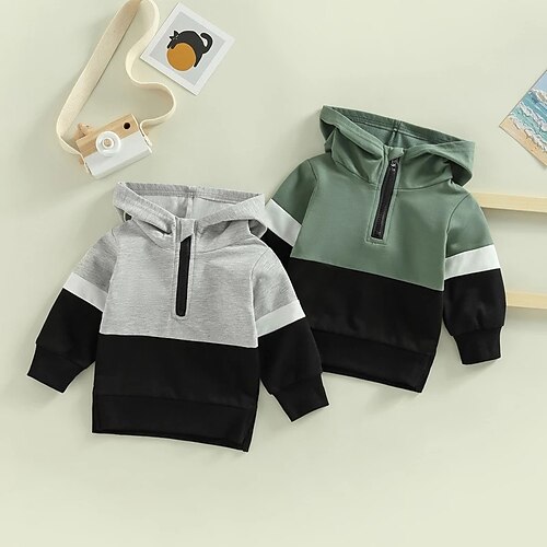 

Toddler Boys Hoodie Pullover Color Block Long Sleeve Children Top Casual Hoodie Fashion Daily Green Light gray Winter 3-7 Years