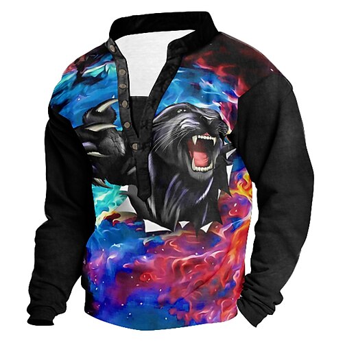 

Men's Sweatshirt Rainbow Standing Collar Henley Colorful 3D Print Casual 3D Print 3D Print Casual Spring Fall & Winter Clothing Apparel Hoodies Sweatshirts