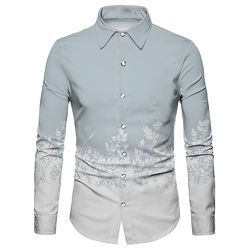 

Men's Shirt Floral Graphic Prints Turndown Blue Purple Gray 3D Print Outdoor Street Long Sleeve Button-Down Print Clothing Apparel Fashion Designer Casual Soft