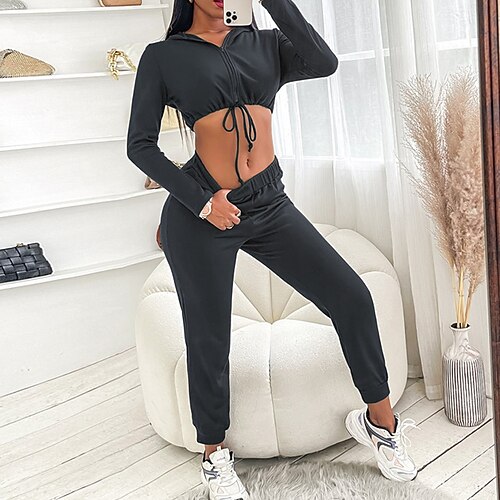 

Women's Plus Size Loungewear Sets Pure Color Fashion Sport Simple Home Street Airport Polyester Breathable Hoodie Long Sleeve Hoodie Pant Elastic Waist Fall Spring Army Green Dark Gray