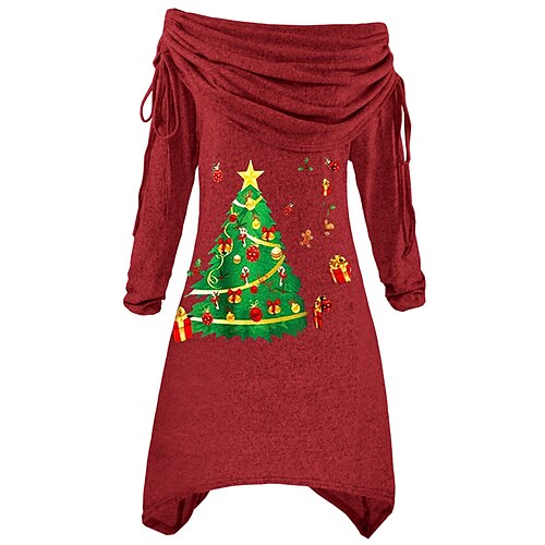 

Women's Sweater Dress Casual Dress Knit Dress Midi Dress Black Blue Purple Long Sleeve Christmas Tree Ruched Winter Fall Autumn Off Shoulder Basic Christmas Vacation Loose Fit 2022 S M L XL 2XL 3XL