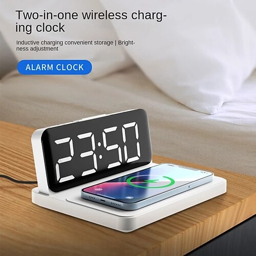 

Two In One Wireless Clock Multi-function Fast Charging Simple LED Large Screen Electronic Clock Wireless Charging